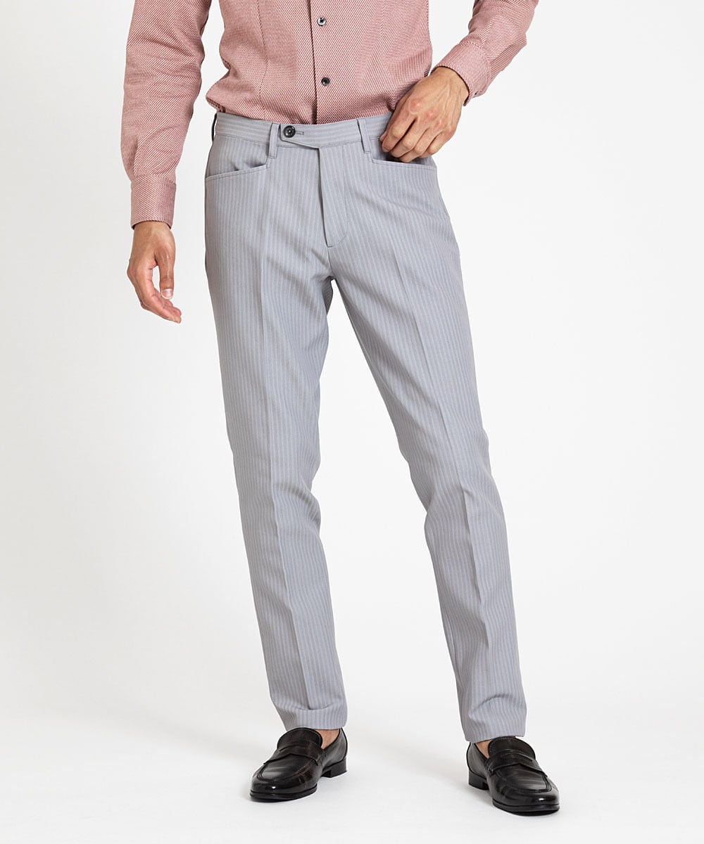 MNLTV51190 MICHEL KLEIN HOMME(ミッシェルクラン オム) ヘリンボンプレビアシャンブレースラックスパンツ 撥水 ライトグレー
