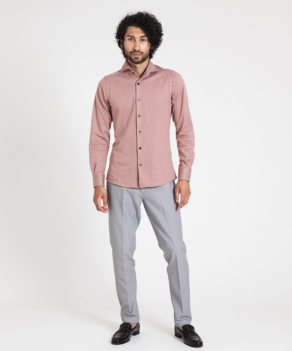 MNLTV51190 MICHEL KLEIN HOMME(ミッシェルクラン オム) ヘリンボンプレビアシャンブレースラックスパンツ 撥水 ライトグレー