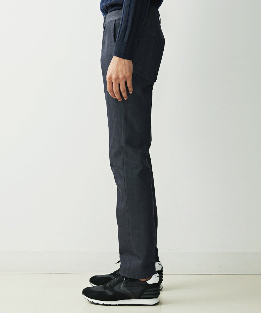 MNLTV55190 MICHEL KLEIN HOMME(ミッシェルクラン オム) プレビアシャンブレースラックスパンツ 撥水 ネイビー