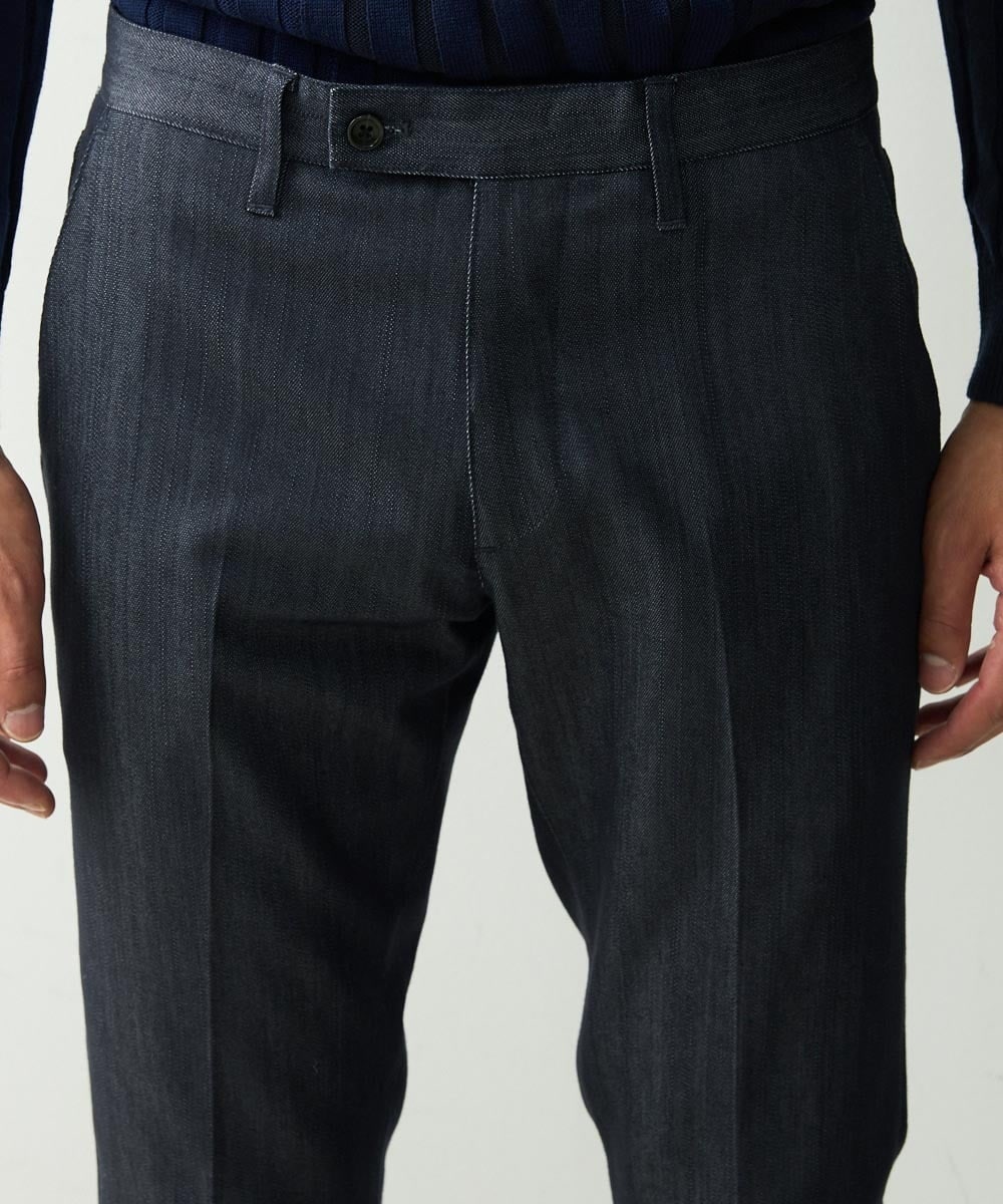 MNLTV55190 MICHEL KLEIN HOMME(ミッシェルクラン オム) プレビアシャンブレースラックスパンツ 撥水 ネイビー