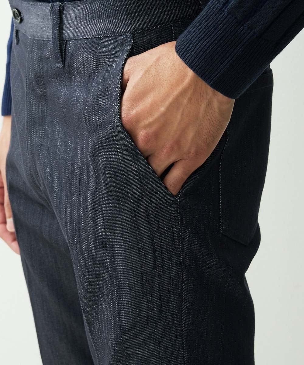 MNLTV55190 MICHEL KLEIN HOMME(ミッシェルクラン オム) プレビアシャンブレースラックスパンツ 撥水 ネイビー