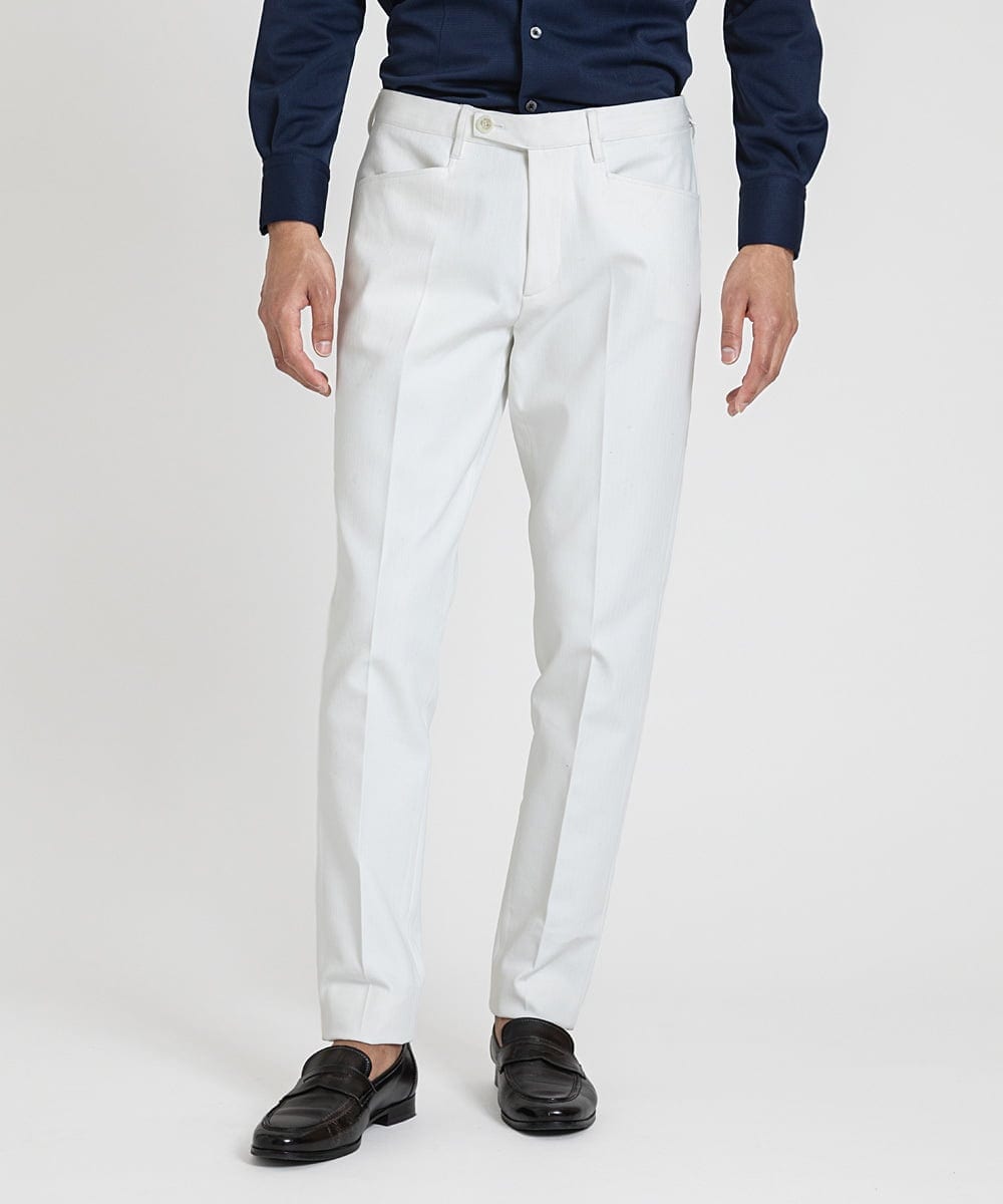 MNLTV61190 MICHEL KLEIN HOMME(ミッシェルクラン オム) ヘリンボンプレビアシャンブレースラックスパンツ 撥水 ホワイト
