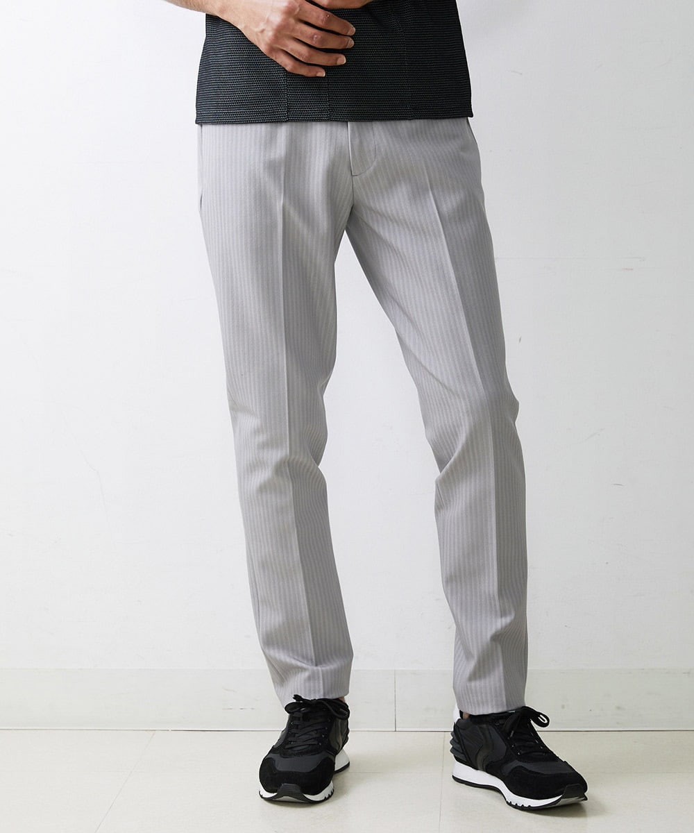 MNLTV61190 MICHEL KLEIN HOMME(ミッシェルクラン オム) ヘリンボンプレビアシャンブレースラックスパンツ 撥水 ライトグレー
