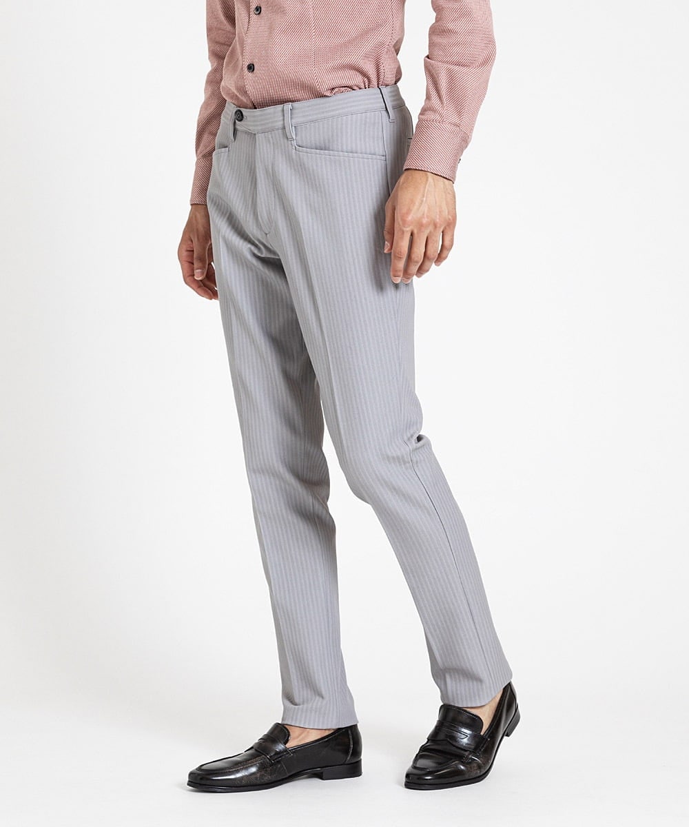 MNLTV61190 MICHEL KLEIN HOMME(ミッシェルクラン オム) ヘリンボンプレビアシャンブレースラックスパンツ 撥水 ライトグレー