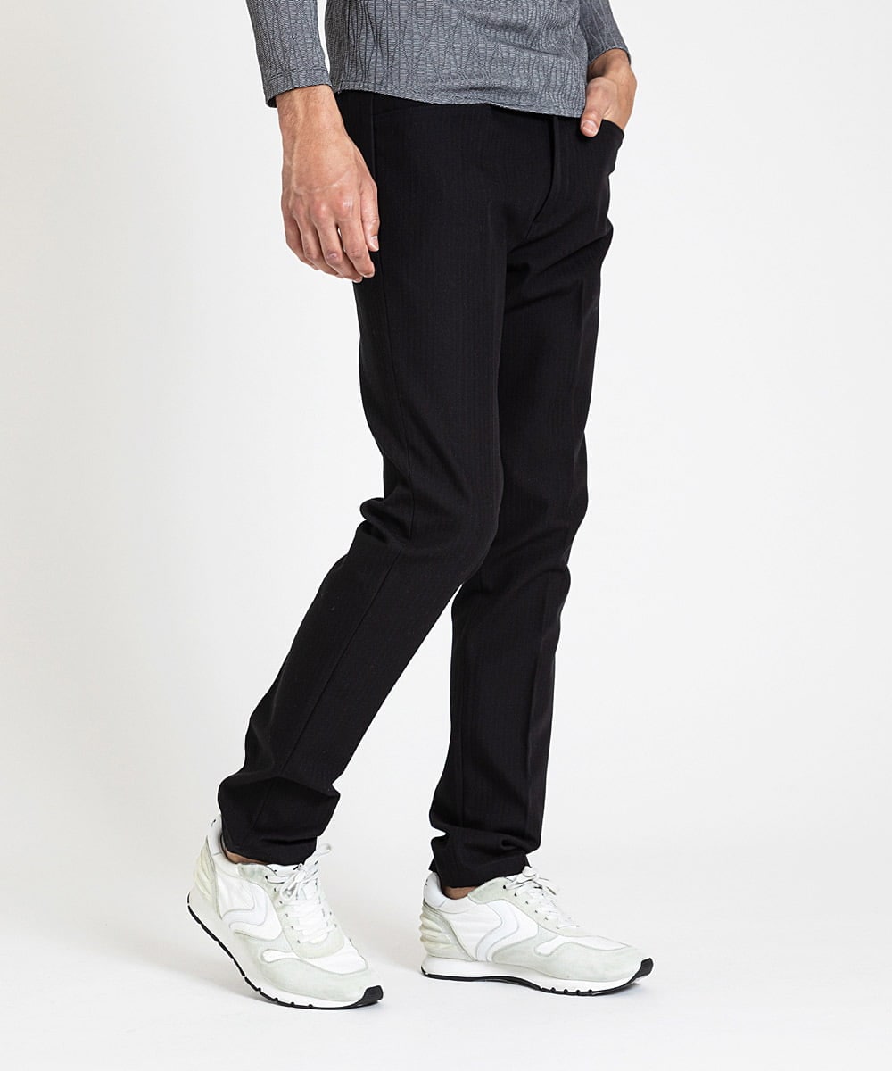 MNLTV61190 MICHEL KLEIN HOMME(ミッシェルクラン オム) ヘリンボンプレビアシャンブレースラックスパンツ 撥水 ブラック
