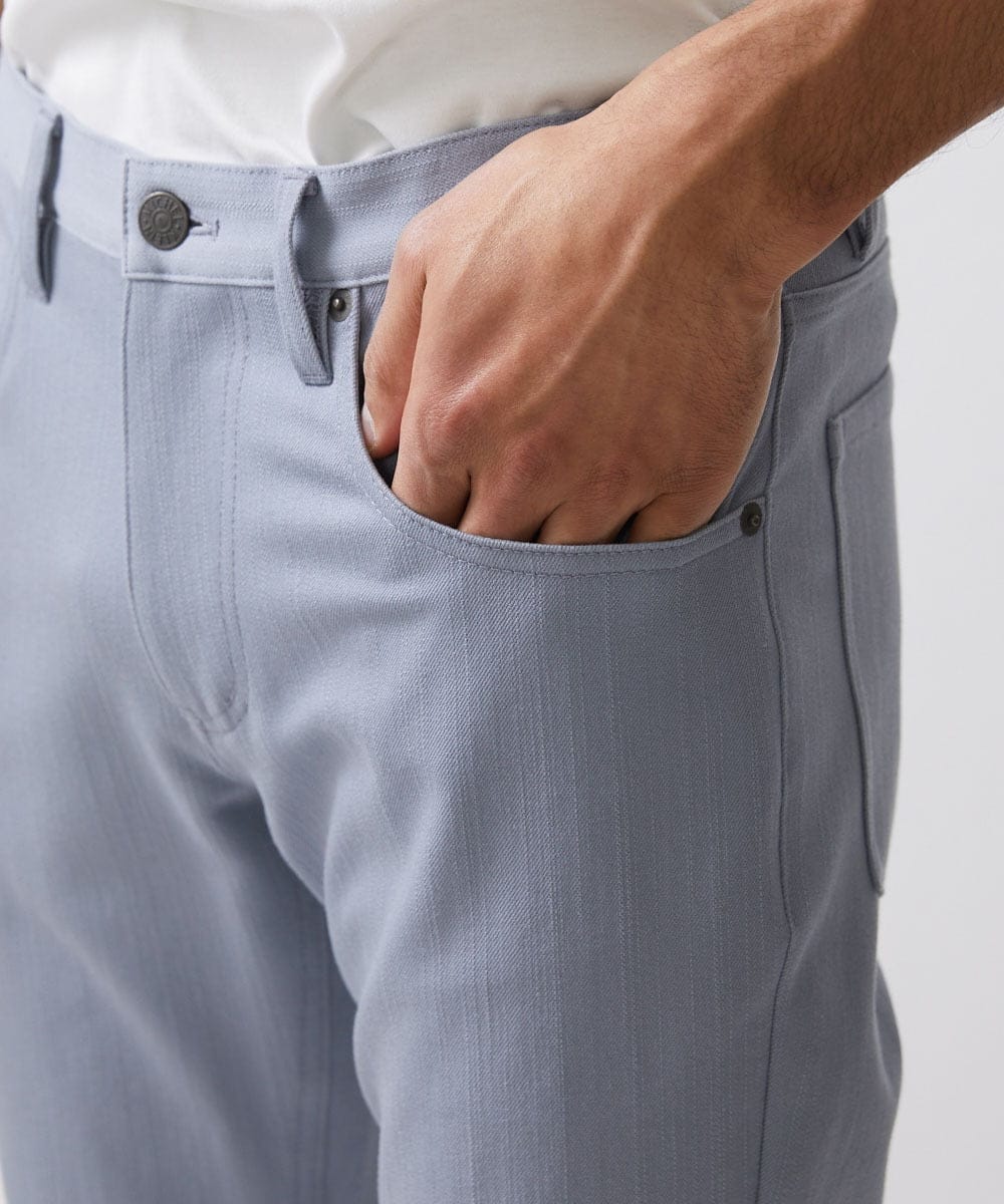 MNLTW50170 MICHEL KLEIN HOMME(ミッシェルクラン オム) プレビアシャンブレー5ポケットパンツ 撥水 ライトブルー
