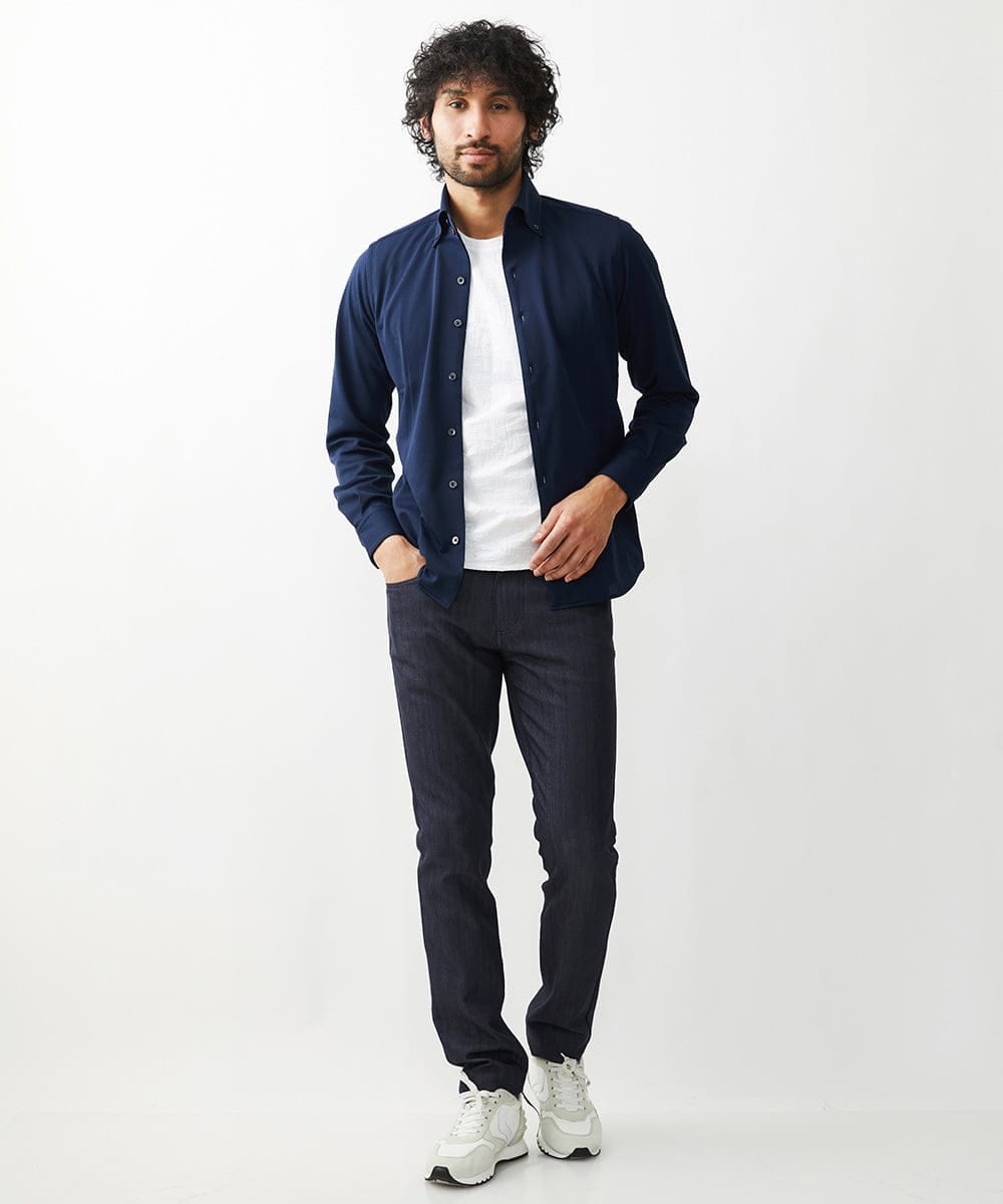 MNLTW50170 MICHEL KLEIN HOMME(ミッシェルクラン オム) プレビアシャンブレー5ポケットパンツ 撥水 ネイビー