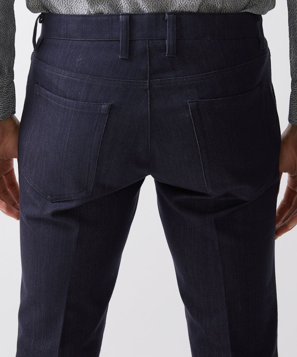 MNLTW55190 MICHEL KLEIN HOMME(ミッシェルクラン オム) プレビアシャンブレースラックスパンツ 撥水 ネイビー
