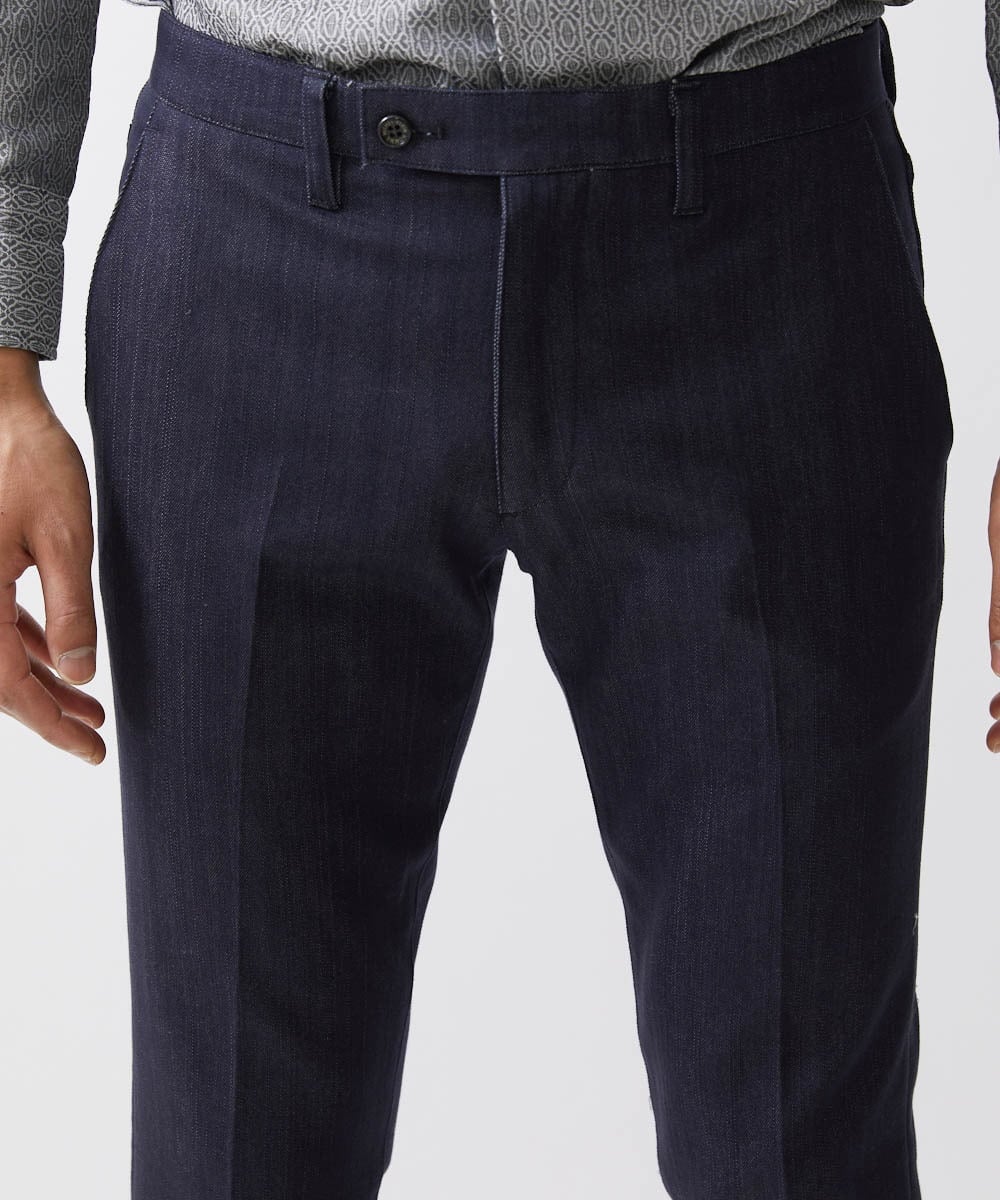 MNLTW55190 MICHEL KLEIN HOMME(ミッシェルクラン オム) プレビアシャンブレースラックスパンツ 撥水 ネイビー
