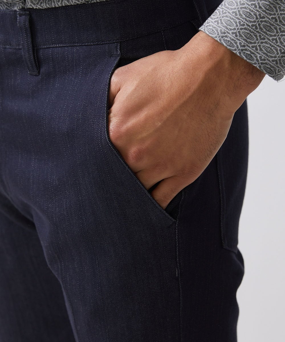 MNLTW55190 MICHEL KLEIN HOMME(ミッシェルクラン オム) プレビアシャンブレースラックスパンツ 撥水 ネイビー