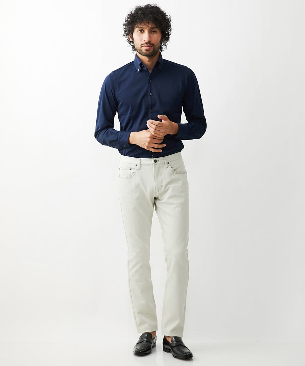 MNLTX50170 MICHEL KLEIN HOMME(ミッシェルクラン オム) プレビアシャンブレー5ポケットパンツ 撥水 ベージュ