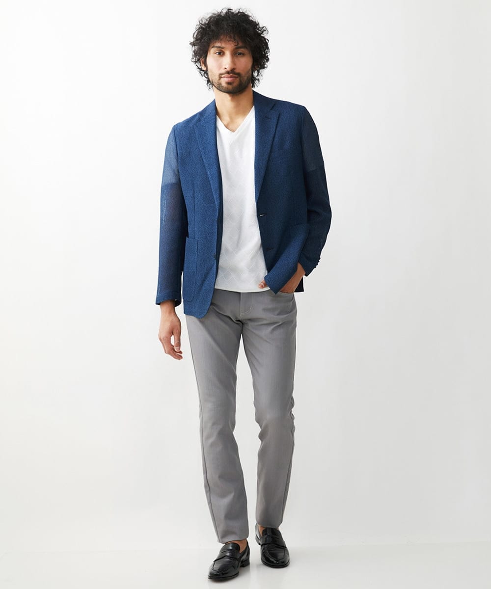 MNLTX50170 MICHEL KLEIN HOMME(ミッシェルクラン オム) プレビアシャンブレー5ポケットパンツ 撥水 グレー