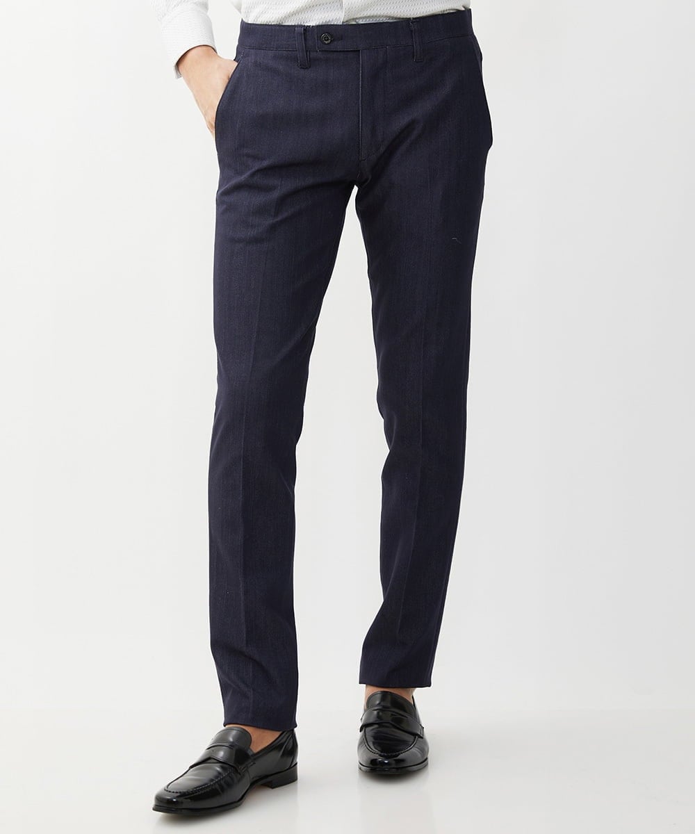 MNLTX55190 MICHEL KLEIN HOMME(ミッシェルクラン オム) プレビアシャンブレースラックスパンツ 撥水 ネイビー