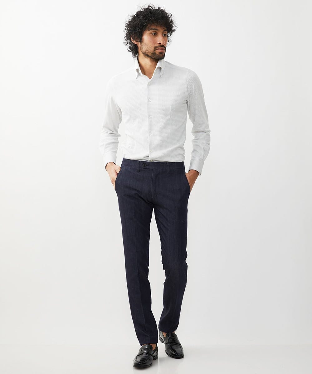 MNLTX55190 MICHEL KLEIN HOMME(ミッシェルクラン オム) プレビアシャンブレースラックスパンツ 撥水 ネイビー