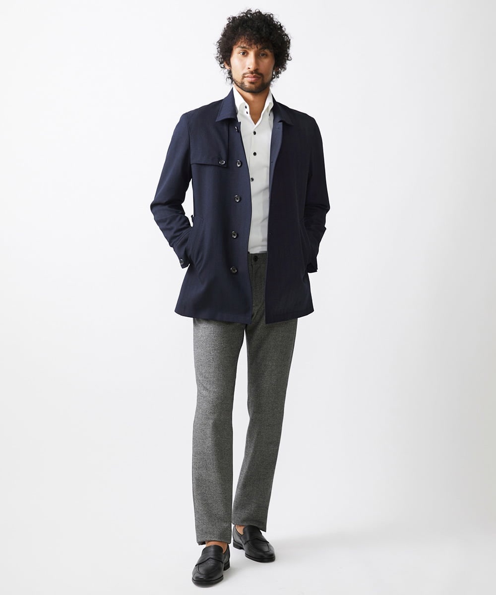 MNUAA01530 MICHEL KLEIN HOMME(ミッシェルクラン オム) ウール調スタンドカラーショートコート ネイビー