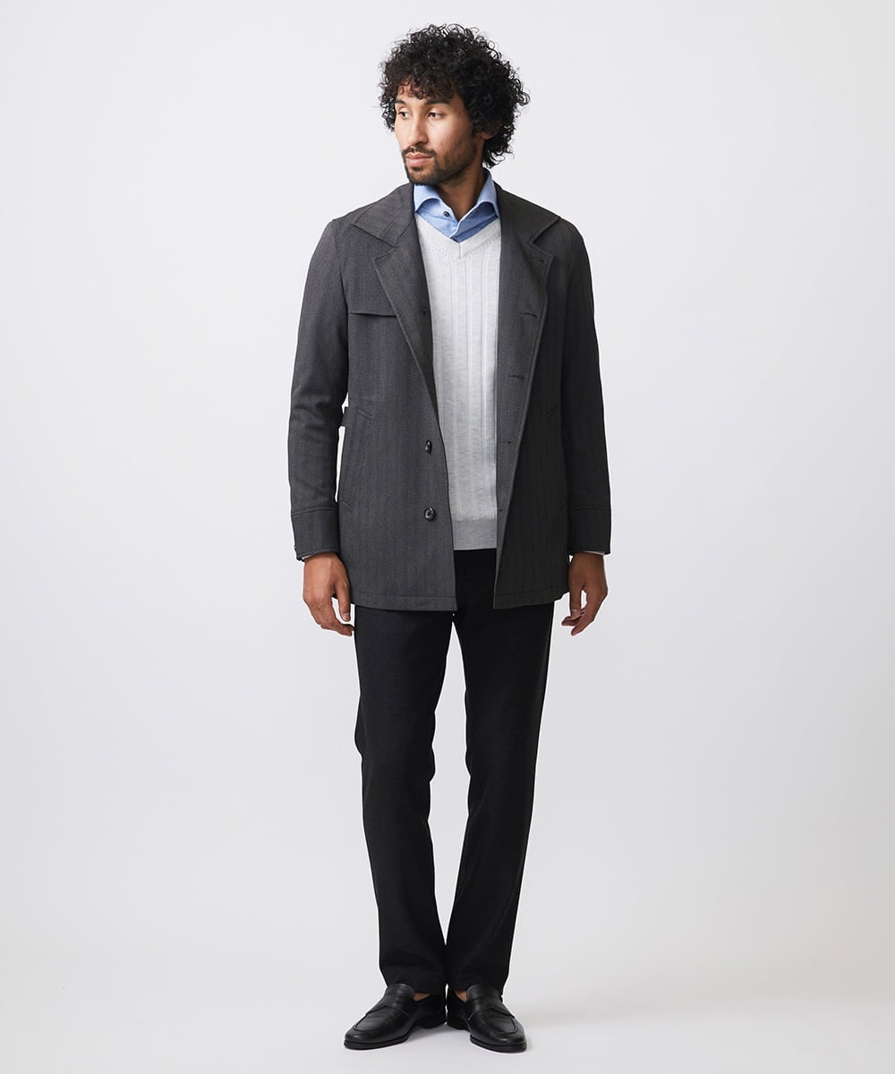 MNUAA01530 MICHEL KLEIN HOMME(ミッシェルクラン オム) ウール調スタンドカラーショートコート ダークグレー