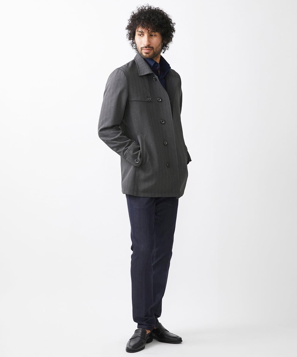 MNUAA01530 MICHEL KLEIN HOMME(ミッシェルクラン オム) ウール調スタンドカラーショートコート ダークグレー