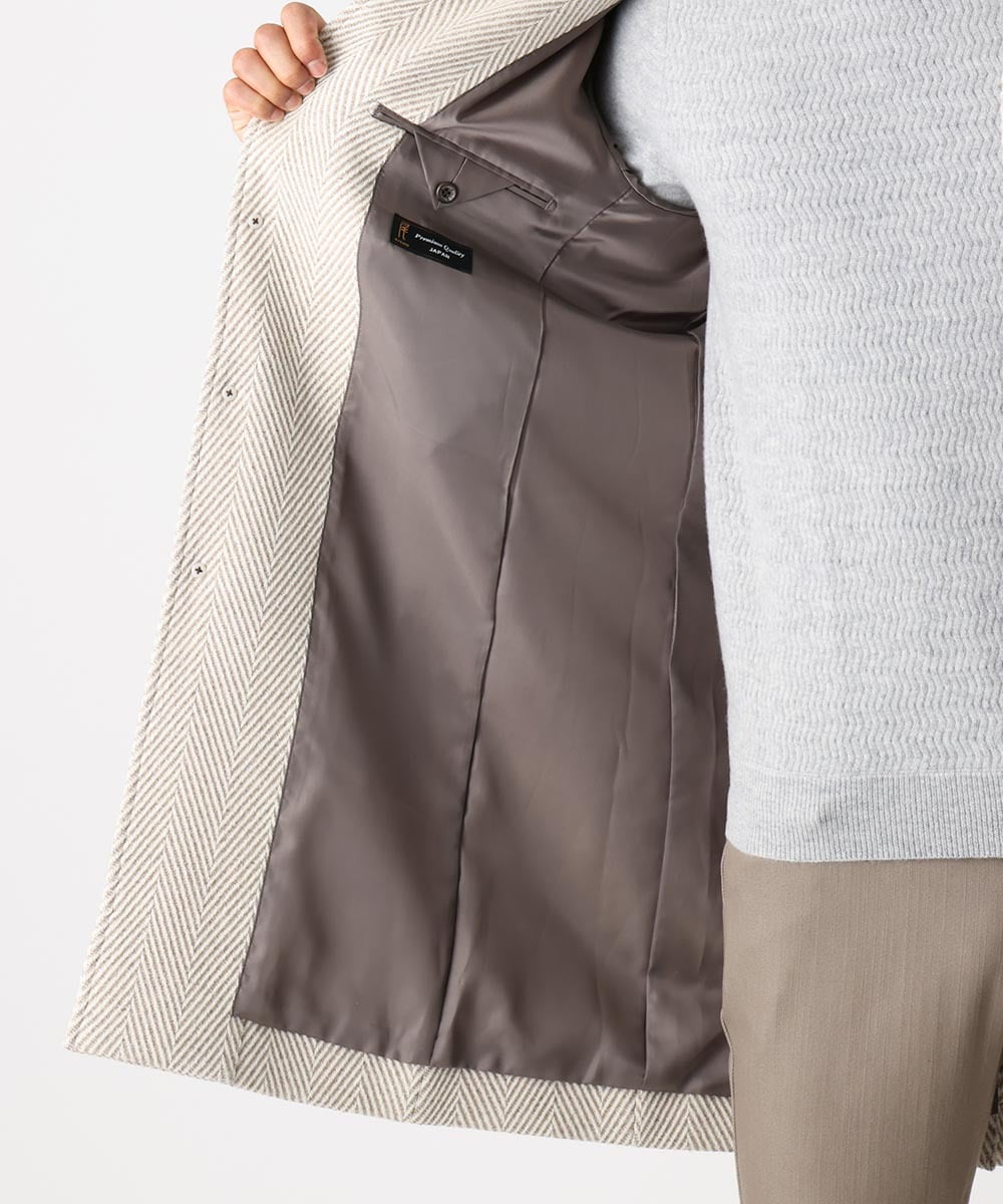 MNUAA13690 MICHEL KLEIN HOMME(ミッシェルクラン オム) へリンボン柄ウールコート ベージュ
