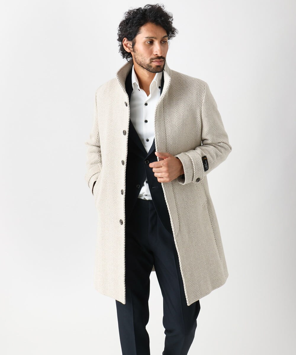 MNUAA13690 MICHEL KLEIN HOMME(ミッシェルクラン オム) へリンボン柄ウールコート ベージュ