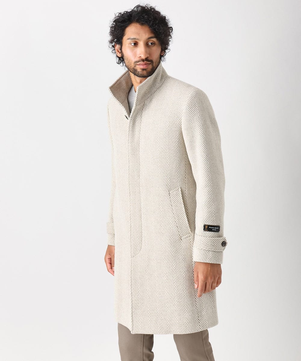 MNUAA13690 MICHEL KLEIN HOMME(ミッシェルクラン オム) へリンボン柄ウールコート ベージュ