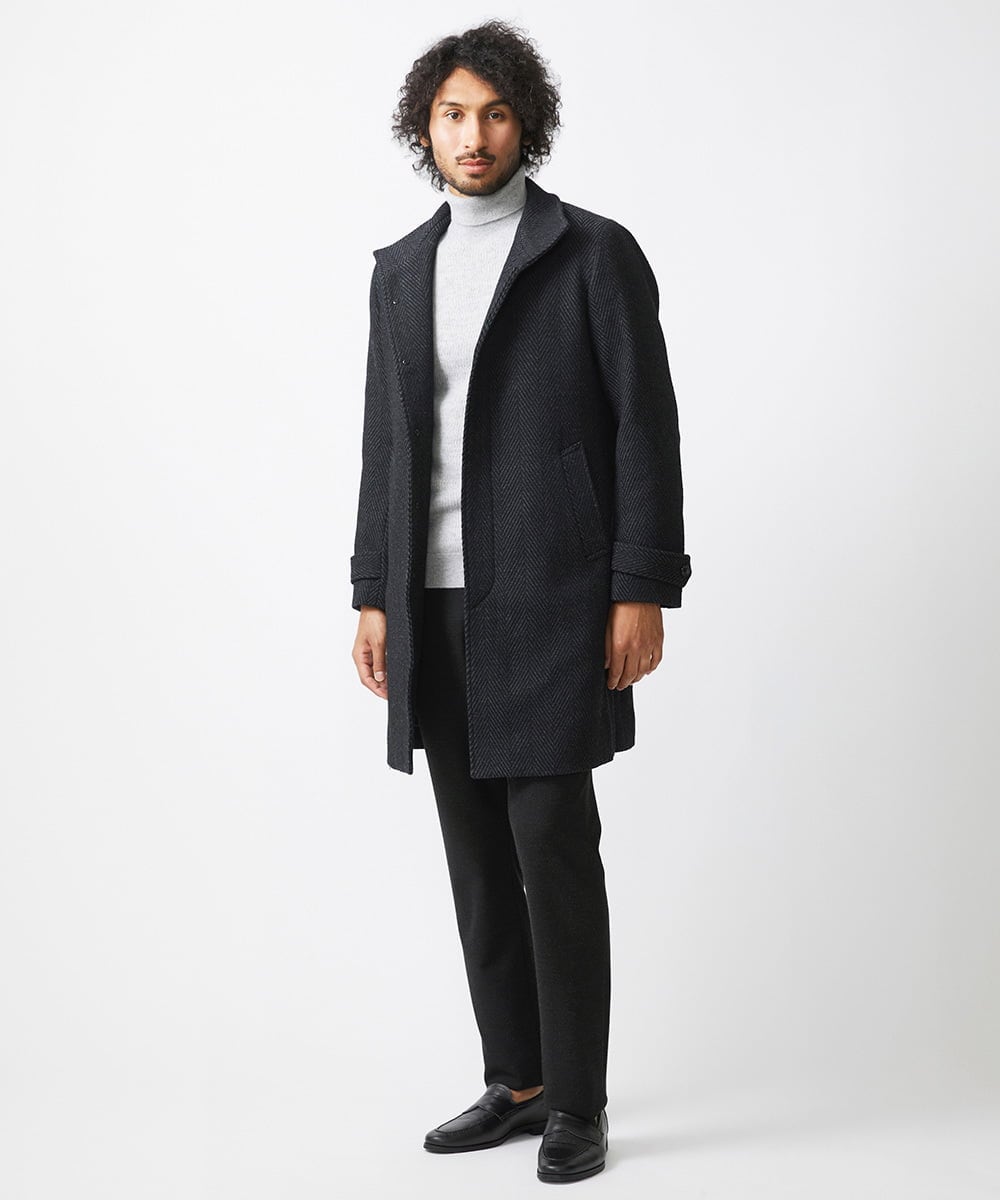 MNUAA13690 MICHEL KLEIN HOMME(ミッシェルクラン オム) へリンボン柄ウールコート ブラック