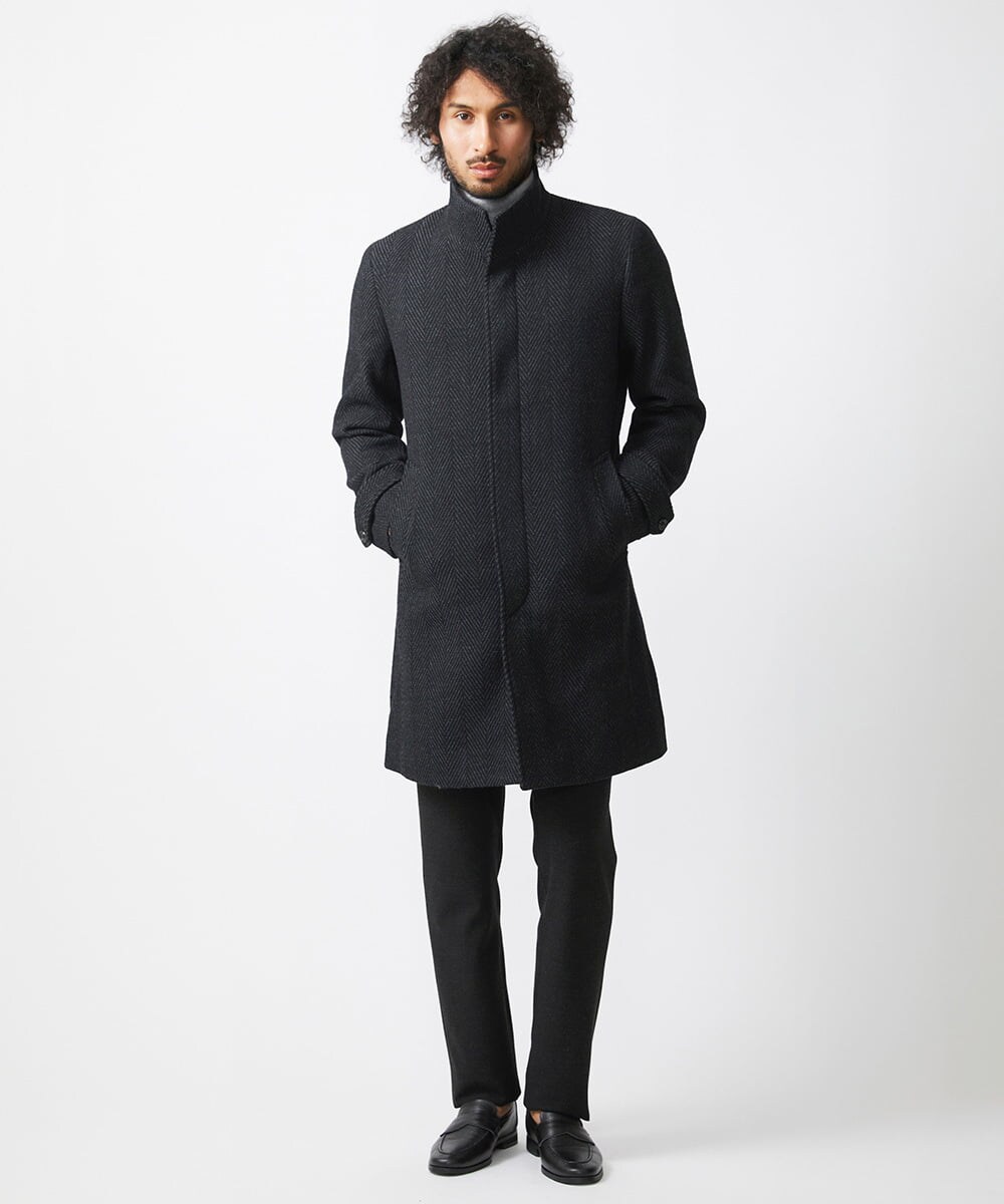 MNUAA13690 MICHEL KLEIN HOMME(ミッシェルクラン オム) へリンボン柄ウールコート ブラック