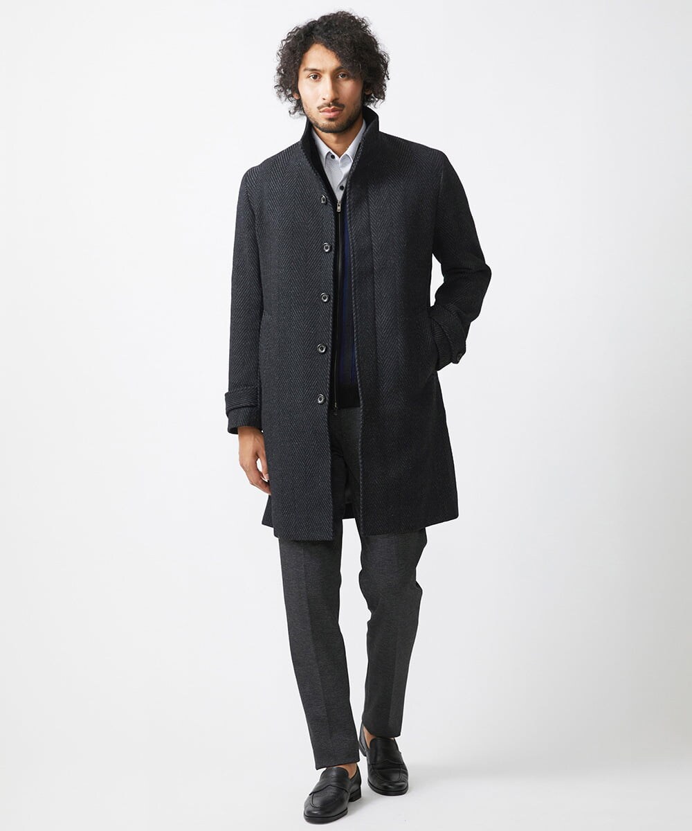 MNUAA13690 MICHEL KLEIN HOMME(ミッシェルクラン オム) へリンボン柄ウールコート ブラック