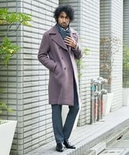 MNUAS36790 MICHEL KLEIN HOMME(ミッシェルクラン オム) ヘリンボンロング丈コート パープル