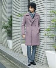 MNUAS36790 MICHEL KLEIN HOMME(ミッシェルクラン オム) ヘリンボンロング丈コート パープル