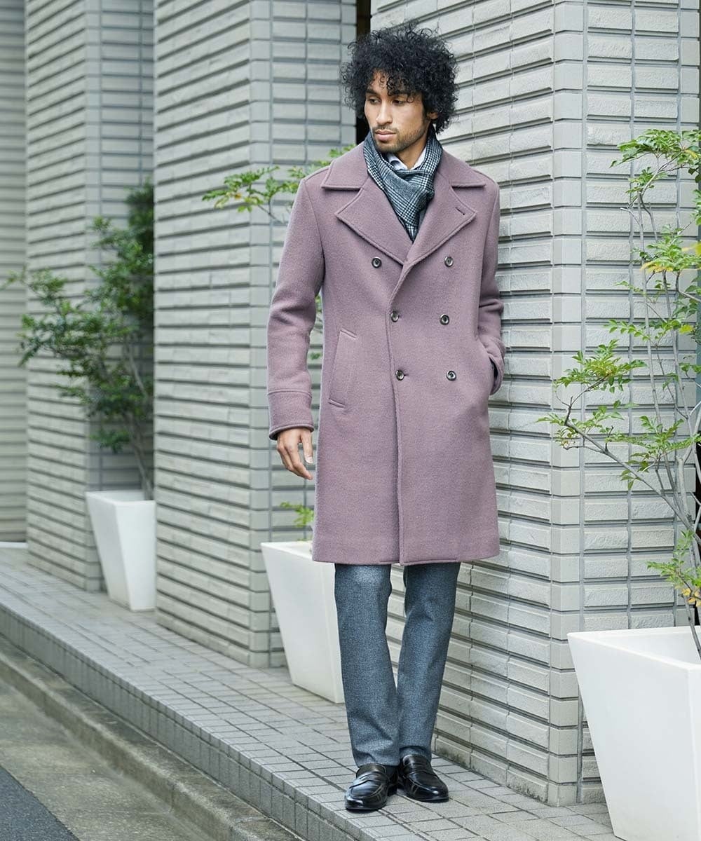 MNUAS36790 MICHEL KLEIN HOMME(ミッシェルクラン オム) ヘリンボンロング丈コート パープル