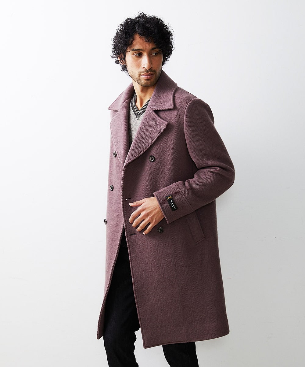 MNUAS36790 MICHEL KLEIN HOMME(ミッシェルクラン オム) ヘリンボンロング丈コート パープル