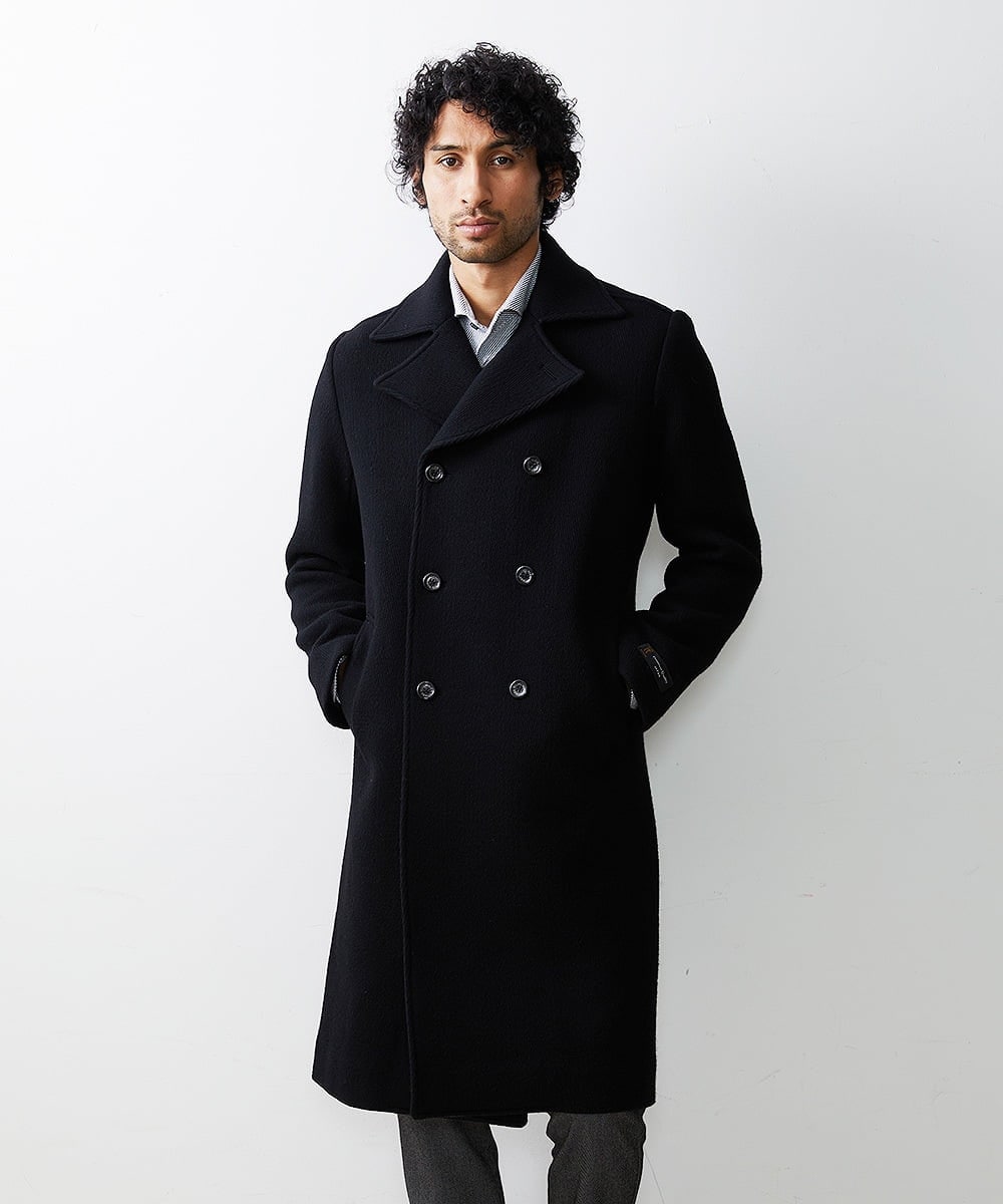 MNUAS36790 MICHEL KLEIN HOMME(ミッシェルクラン オム) ヘリンボンロング丈コート ブラック