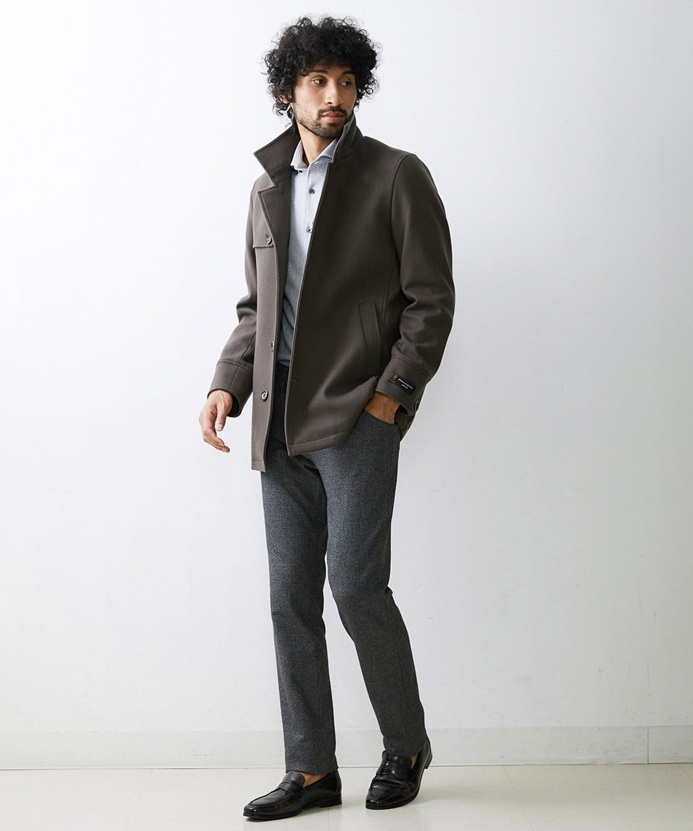 MNUAV11590 MICHEL KLEIN HOMME(ミッシェルクラン オム) スタンドカラーハーフコート ブラウン