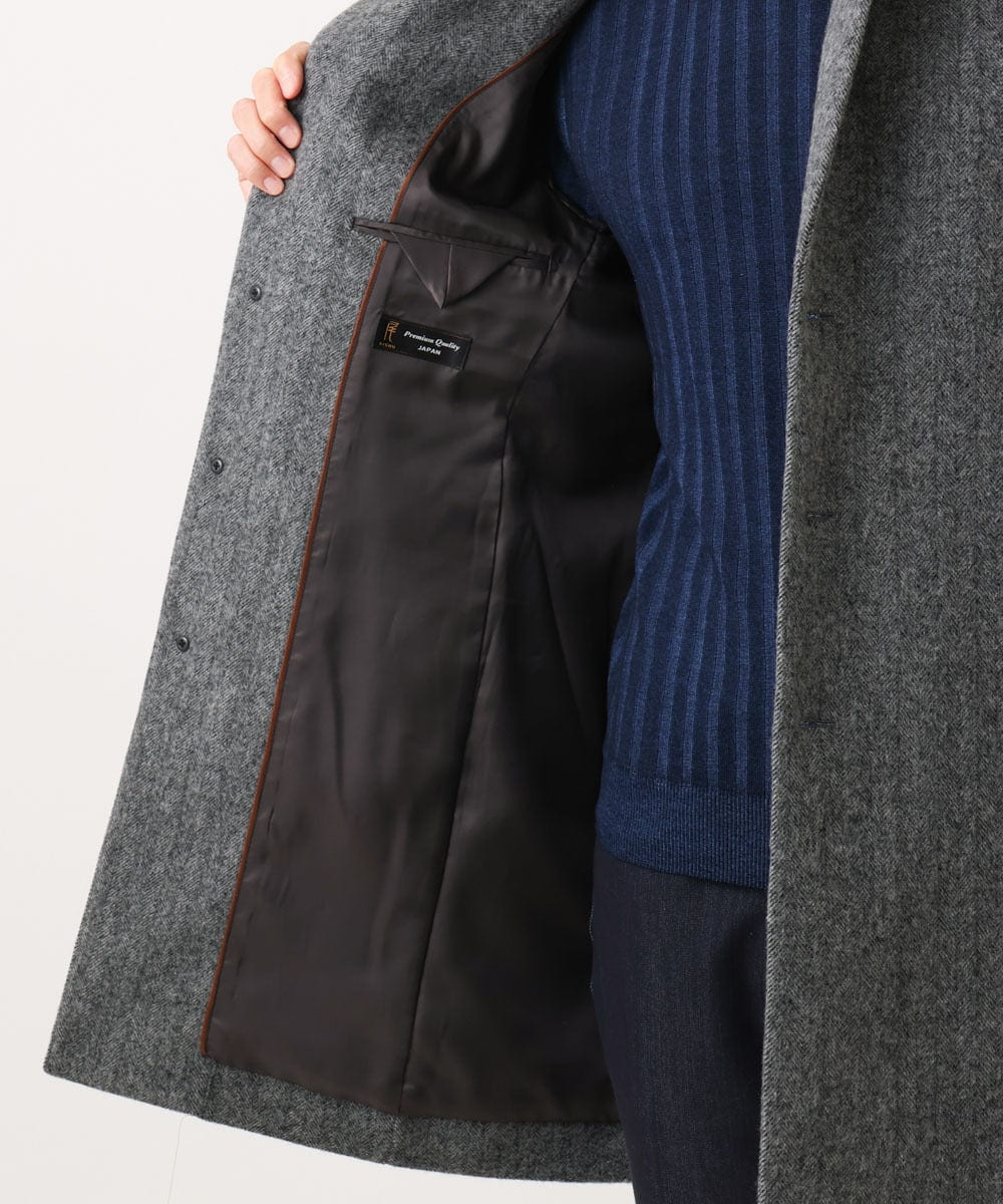 MNUCD43630 MICHEL KLEIN HOMME(ミッシェルクラン オム) ウールヘリンボンチェスターコート グレー