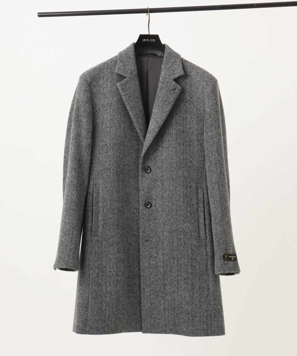 MNUCD43630 MICHEL KLEIN HOMME(ミッシェルクラン オム) ウールヘリンボンチェスターコート グレー