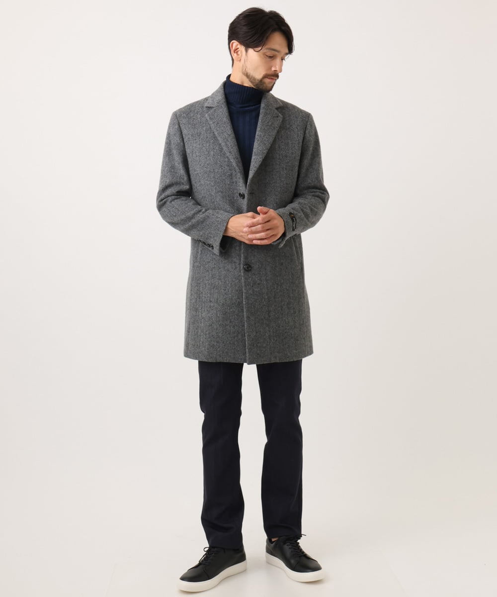 MNUCD43630 MICHEL KLEIN HOMME(ミッシェルクラン オム) ウールヘリンボンチェスターコート グレー