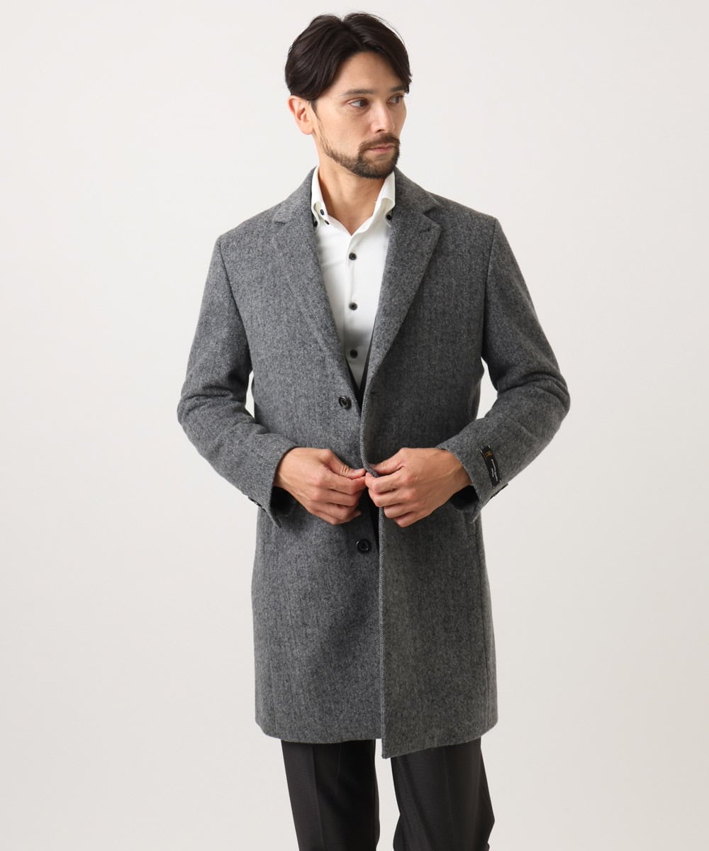 MNUCD43630 MICHEL KLEIN HOMME(ミッシェルクラン オム) ウールヘリンボンチェスターコート グレー