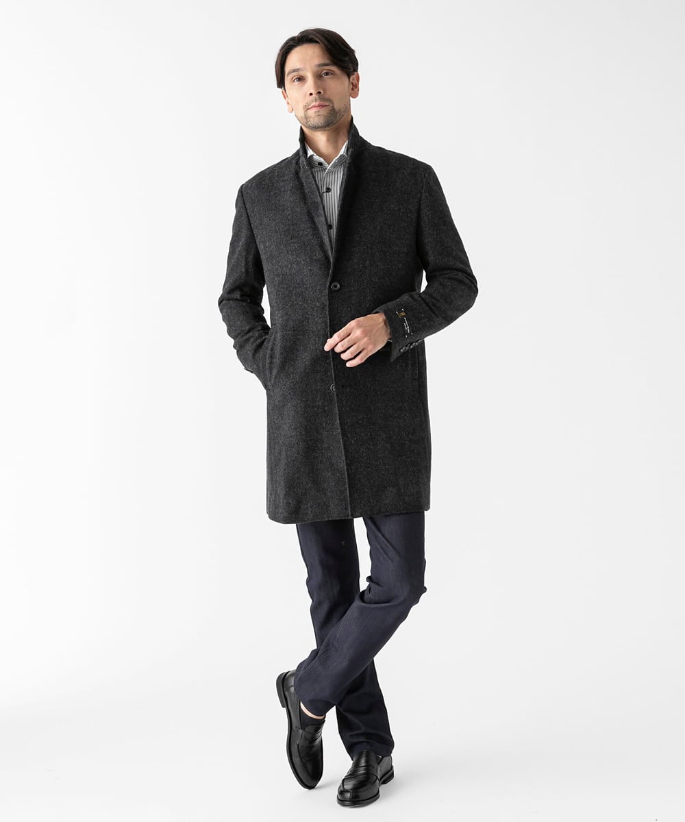 MNUCD43630 MICHEL KLEIN HOMME(ミッシェルクラン オム) ウールヘリンボンチェスターコート ブラック