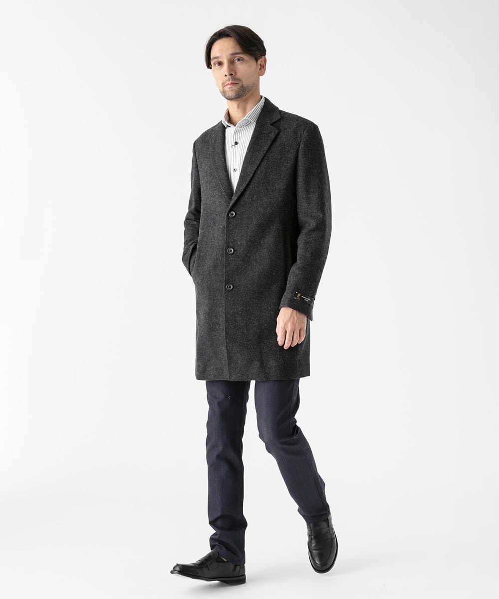 MNUCD43630 MICHEL KLEIN HOMME(ミッシェルクラン オム) ウールヘリンボンチェスターコート ブラック