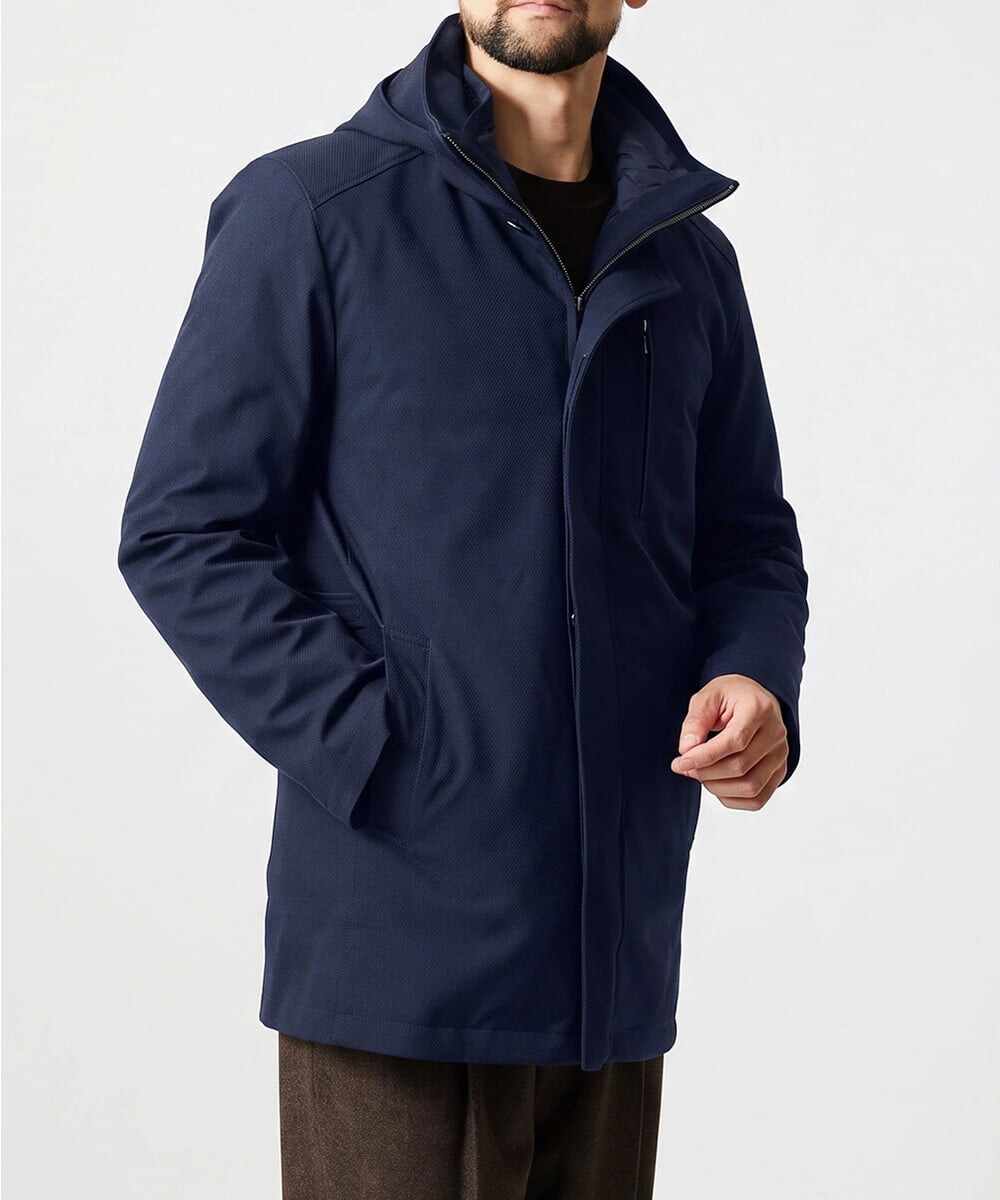 MNUCI20690 MICHEL KLEIN HOMME(ミッシェルクラン オム) 3WAYフード付きスタンドコート ネイビー