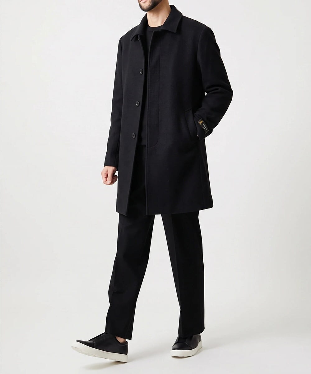 MNUCI50790 MICHEL KLEIN HOMME(ミッシェルクラン オム) ウールステンカラーロングコート ブラック