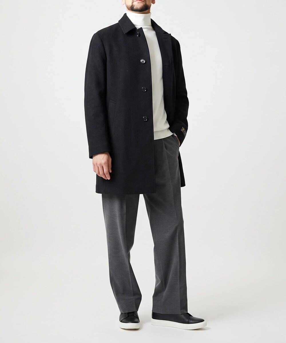 MNUCI50790 MICHEL KLEIN HOMME(ミッシェルクラン オム) ウールステンカラーロングコート ブラック