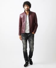 MNWAA01690 MICHEL KLEIN HOMME(ミッシェルクラン オム) レザースタンドブルゾン パープル