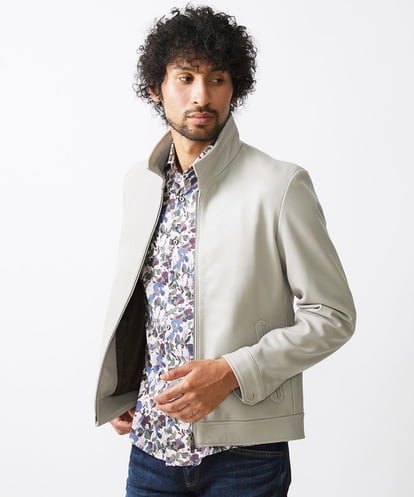 MICHEL KLEIN HOMME(ミッシェルクランオム) レザースタンドブルゾン ベージュ 44