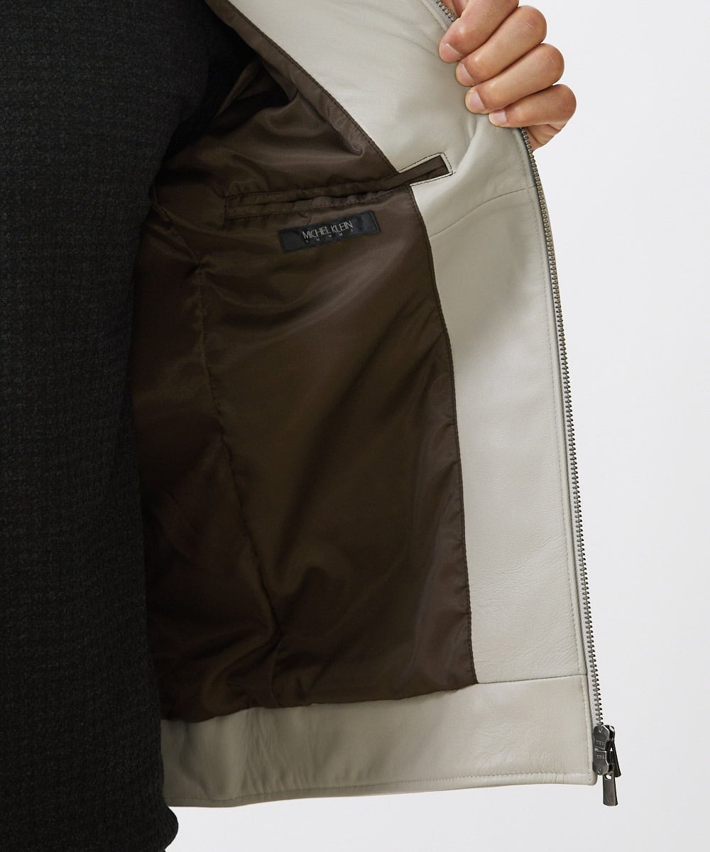 MNWAA01690 MICHEL KLEIN HOMME(ミッシェルクラン オム) レザースタンドブルゾン ベージュ