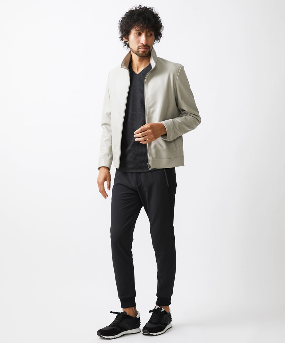 MNWAA01690 MICHEL KLEIN HOMME(ミッシェルクラン オム) レザースタンドブルゾン ベージュ