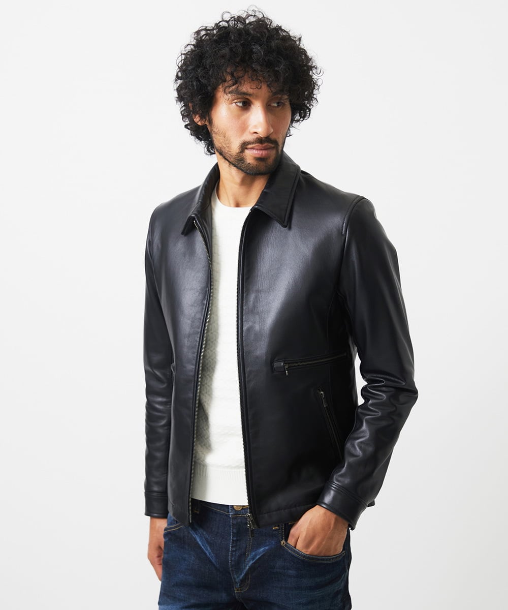 MNWDA01790 MICHEL KLEIN HOMME(ミッシェルクラン オム) ラムレザーブルゾン ブラック