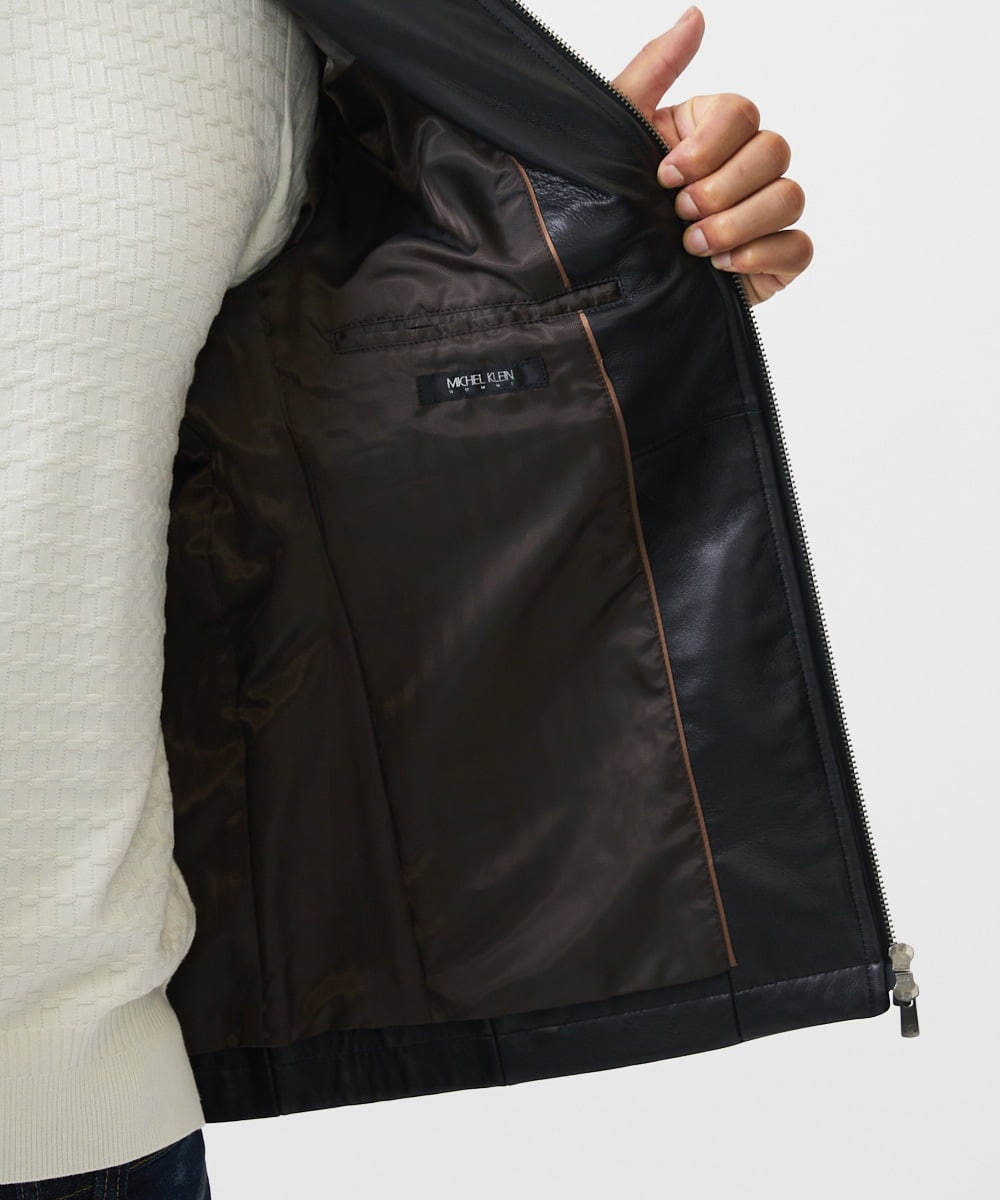 MNWDA01790 MICHEL KLEIN HOMME(ミッシェルクラン オム) ラムレザーブルゾン ブラック