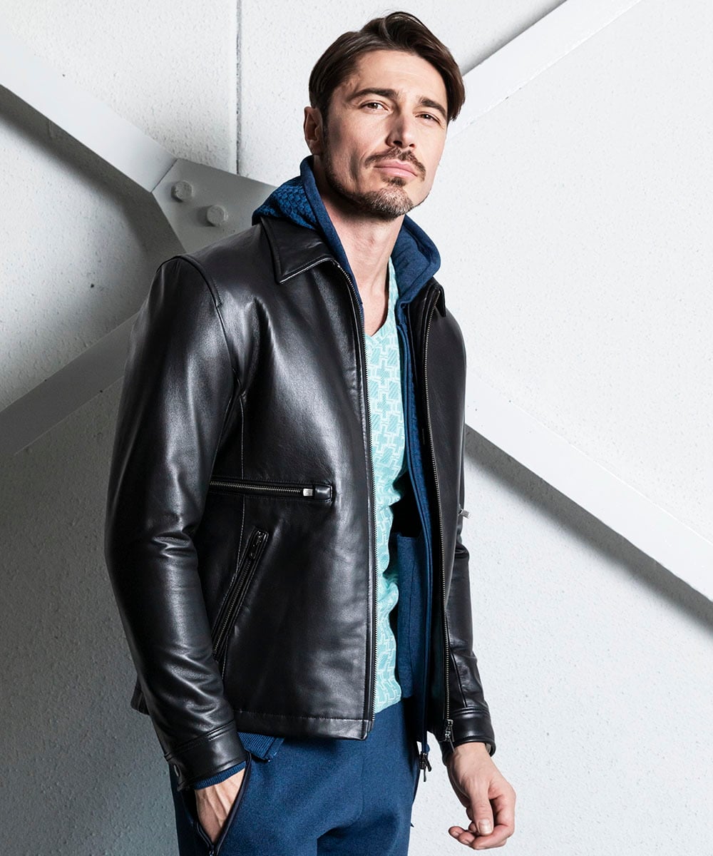 MNWDA01790 MICHEL KLEIN HOMME(ミッシェルクラン オム) ラムレザーブルゾン ブラック