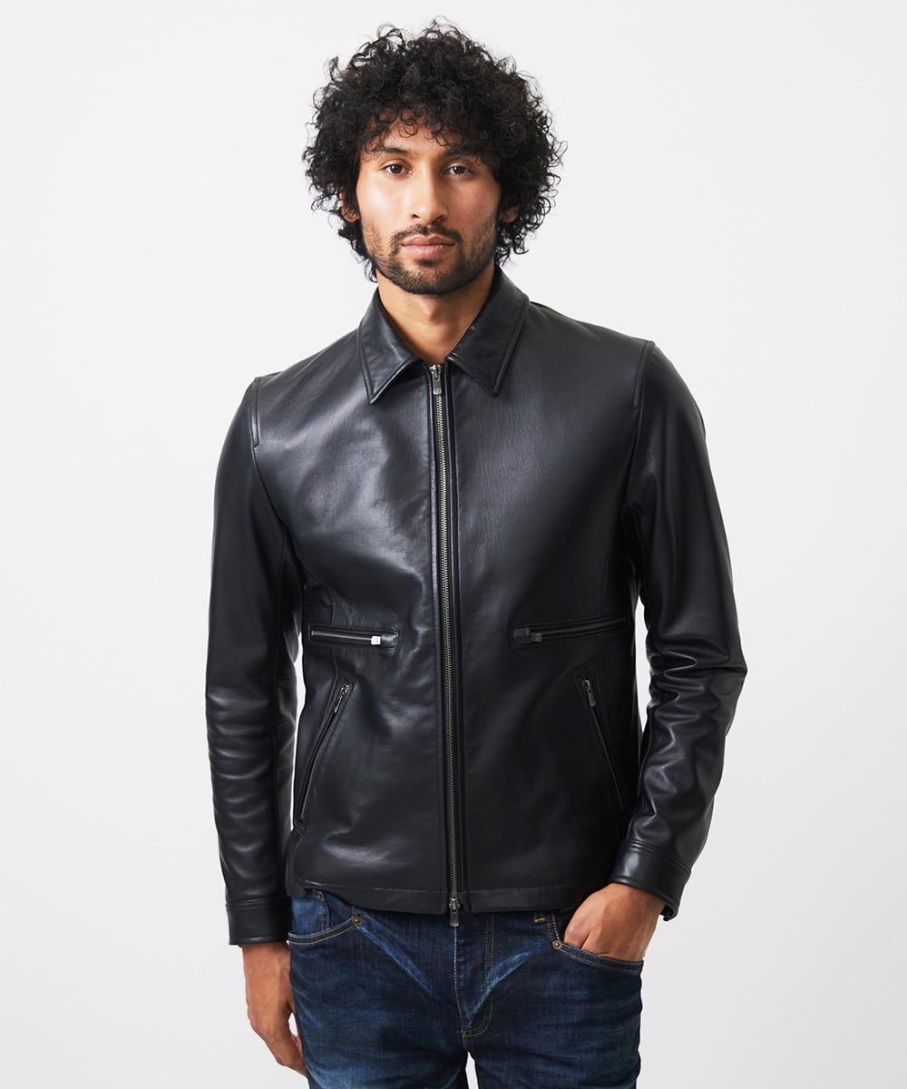 MNWDA01790 MICHEL KLEIN HOMME(ミッシェルクラン オム) ラムレザーブルゾン ブラック
